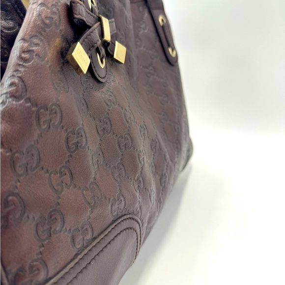 Auth Gucci GG Monogram Brown Embossed Guccissima Leather Princy Tote Bag - Picture 10 of 16